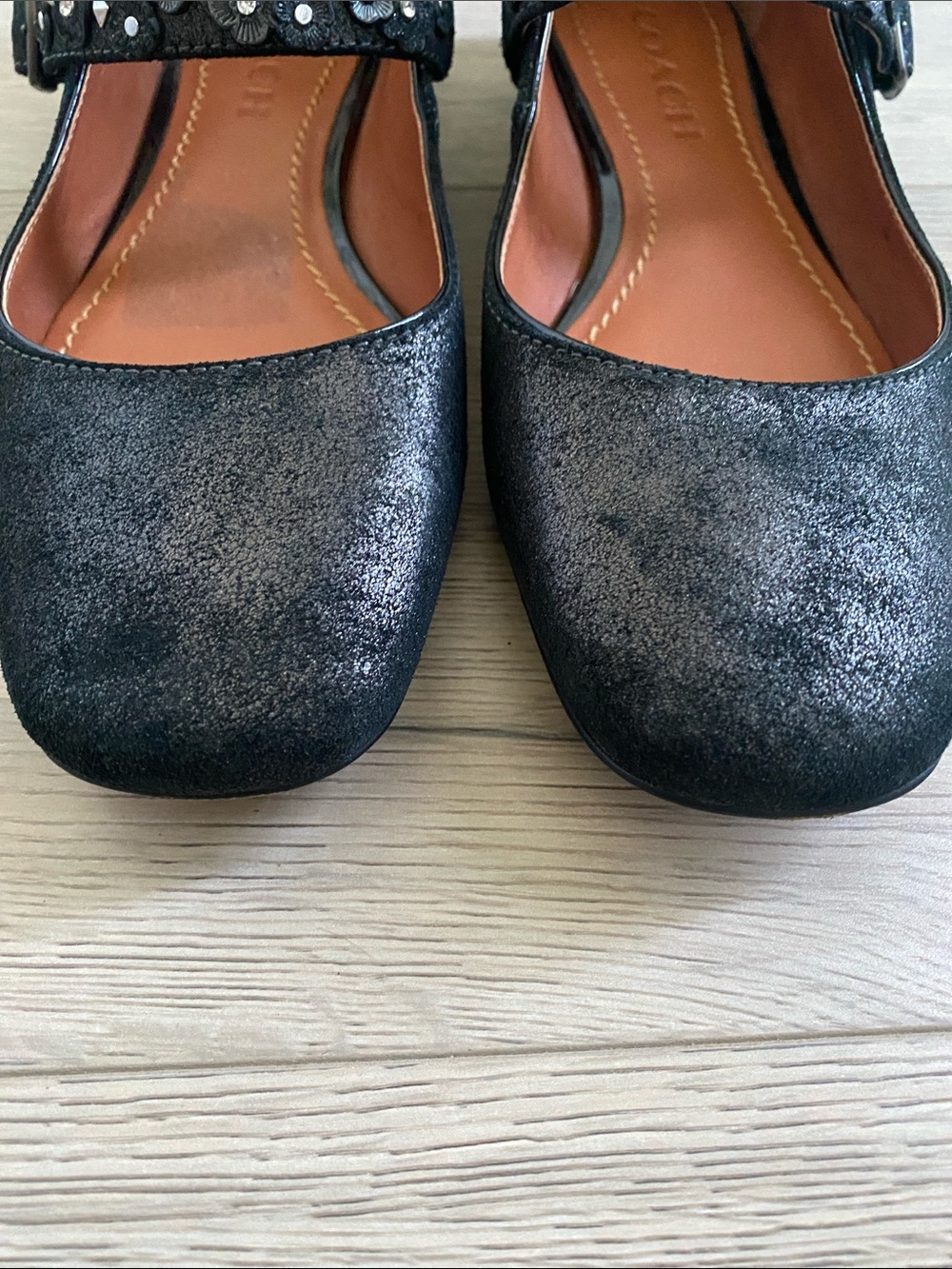 Coach Black Suede Mary Jane Flats with Embellished Strap - Picture 2 of 11